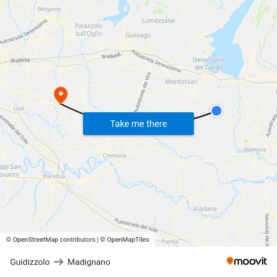 Guidizzolo to Madignano map