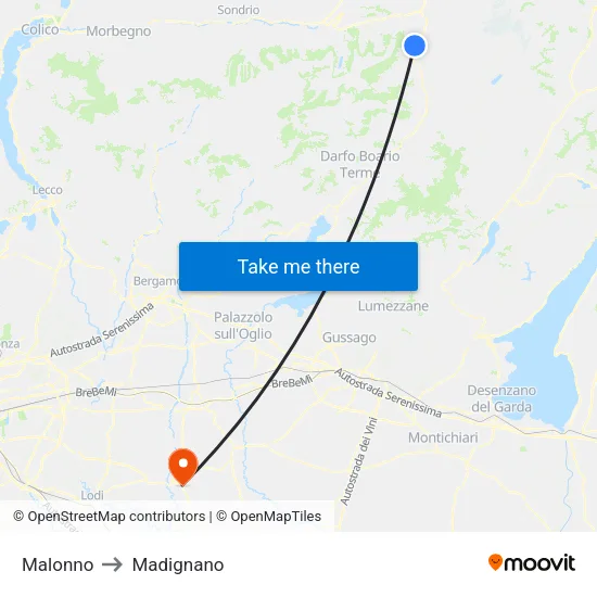 Malonno to Madignano map