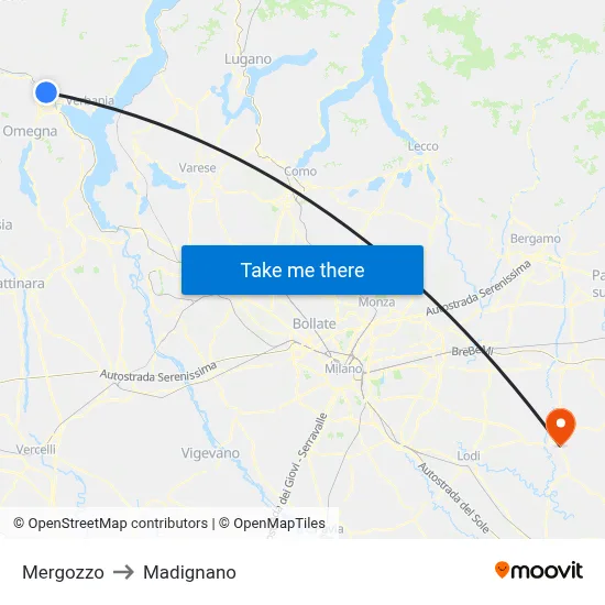 Mergozzo to Madignano map