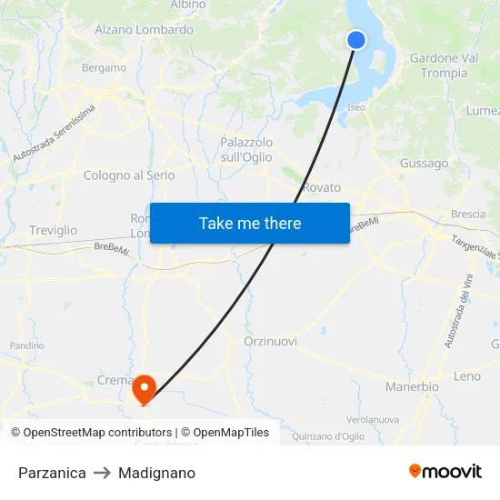 Parzanica to Madignano map