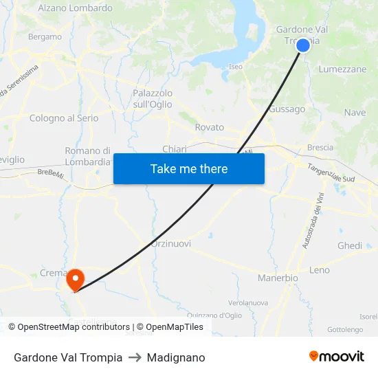 Gardone Val Trompia to Madignano map