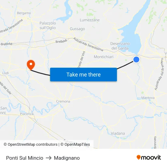 Ponti Sul Mincio to Madignano map