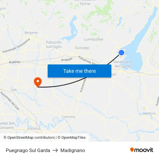 Puegnago sul Garda to Madignano map