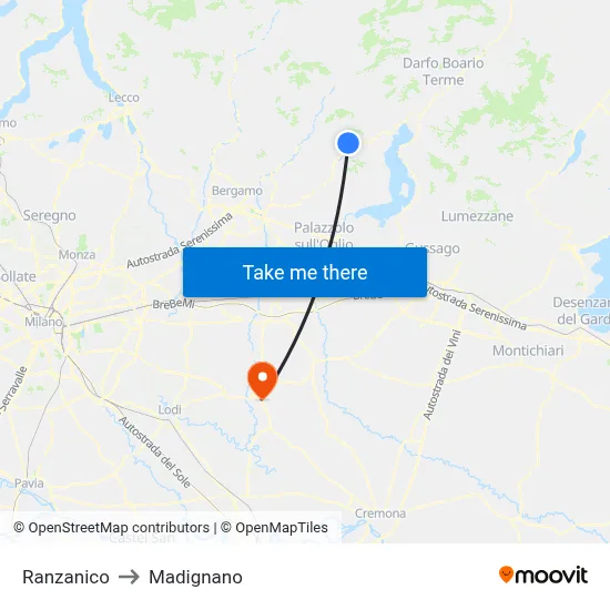 Ranzanico to Madignano map
