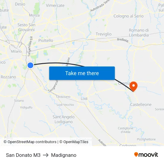 San Donato M3 to Madignano map