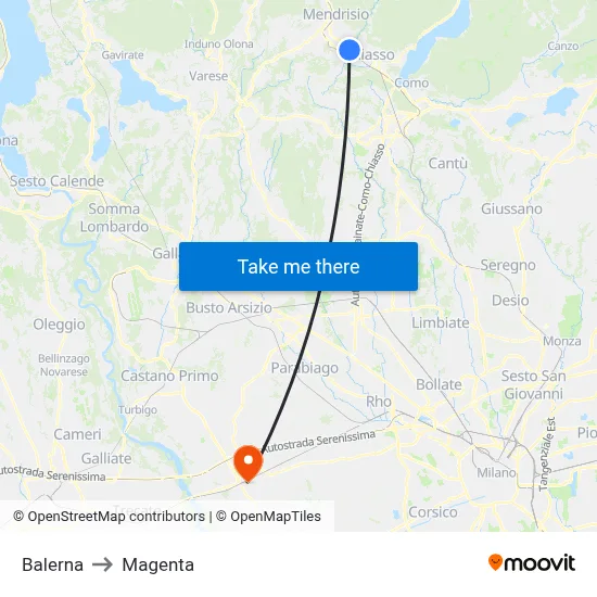 Balerna to Magenta map