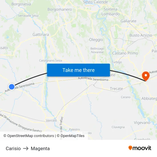 Carisio to Magenta map