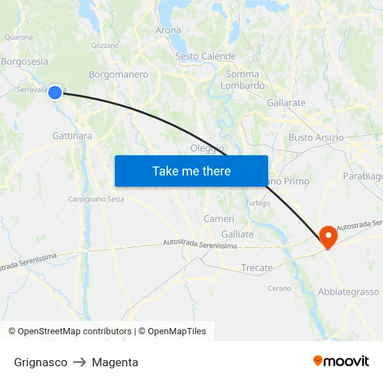 Grignasco to Magenta map