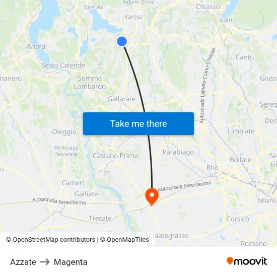 Azzate to Magenta map