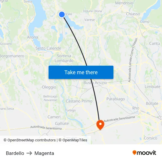 Bardello to Magenta map