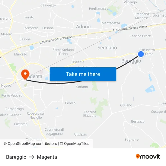 Bareggio to Magenta map