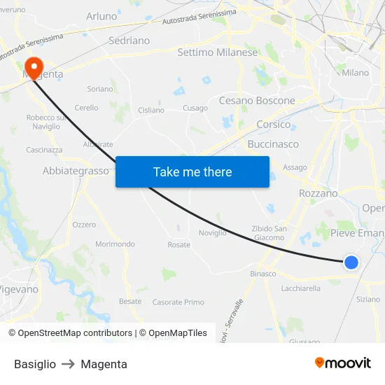 Basiglio to Magenta map