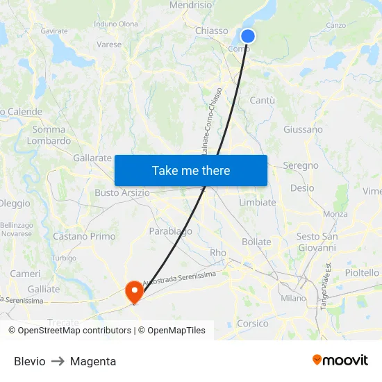 Blevio to Magenta map