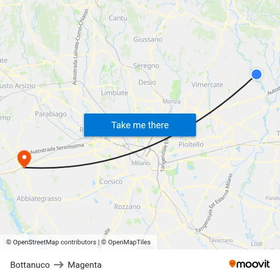 Bottanuco to Magenta map