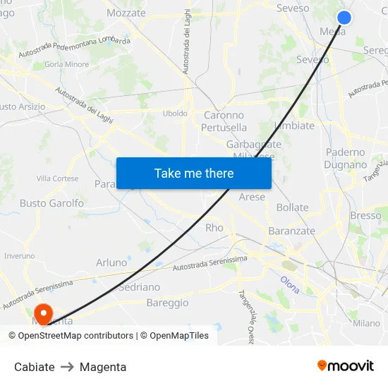 Cabiate to Magenta map