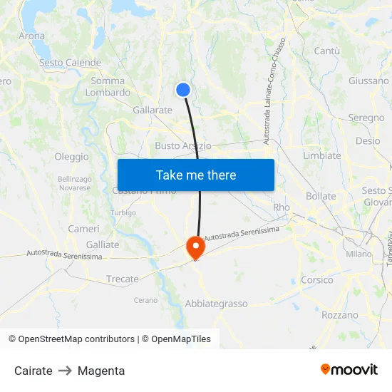 Cairate to Magenta map