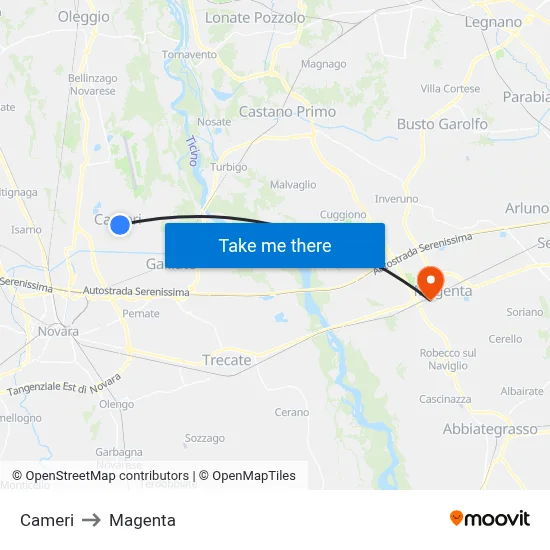 Cameri to Magenta map