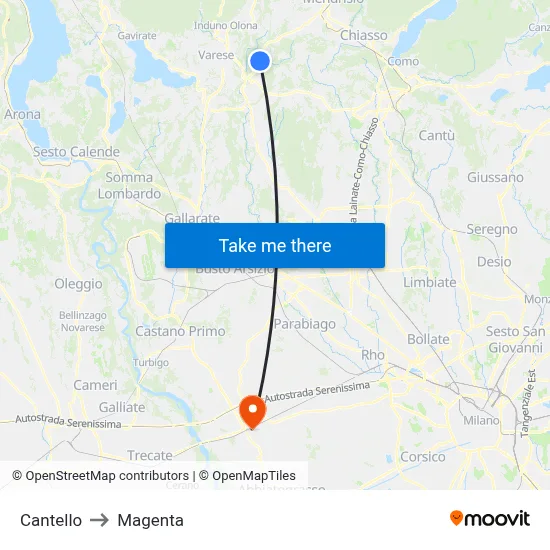 Cantello to Magenta map