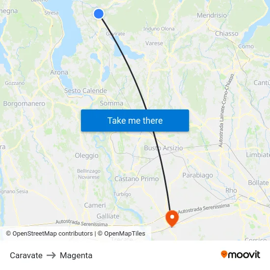 Caravate to Magenta map