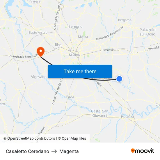 Casaletto Ceredano to Magenta map