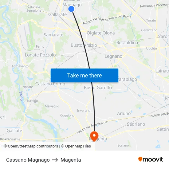 Cassano Magnago to Magenta map
