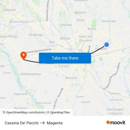 Cassina De' Pecchi to Magenta map