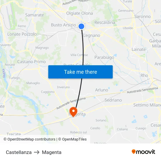 Castellanza to Magenta map