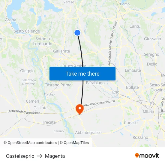 Castelseprio to Magenta map