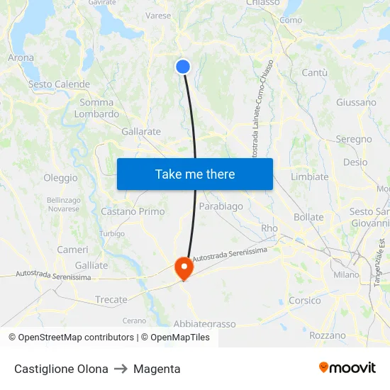 Castiglione Olona to Magenta map