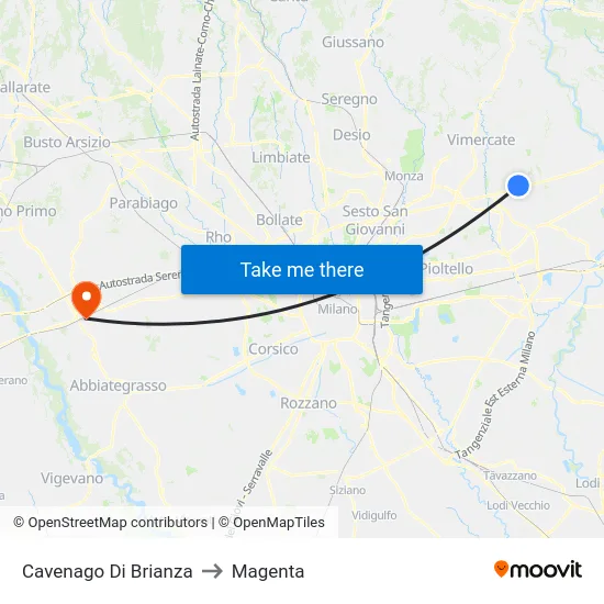 Cavenago di Brianza to Magenta map