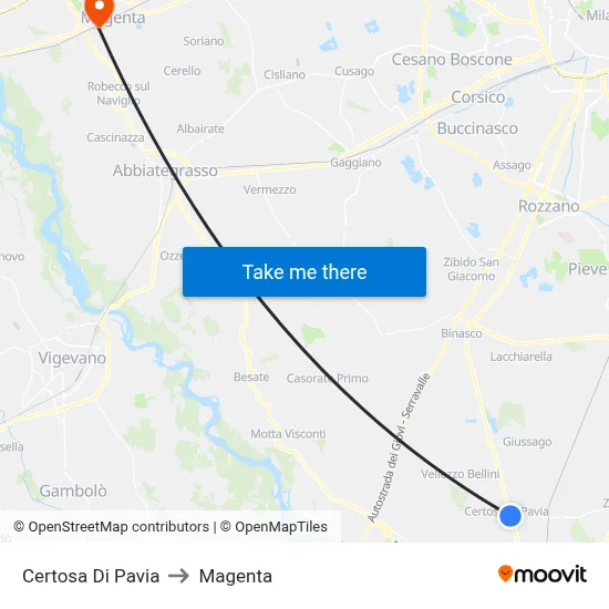 Certosa Di Pavia to Magenta map