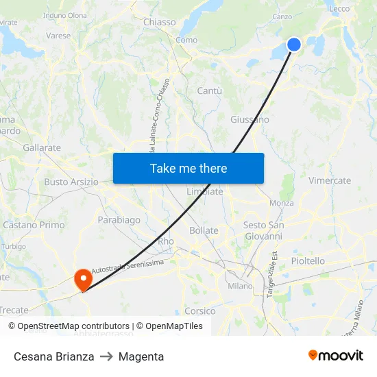 Cesana Brianza to Magenta map