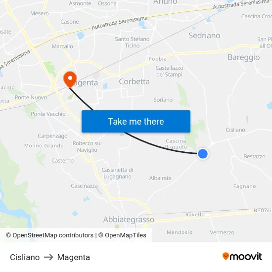 Cisliano to Magenta map