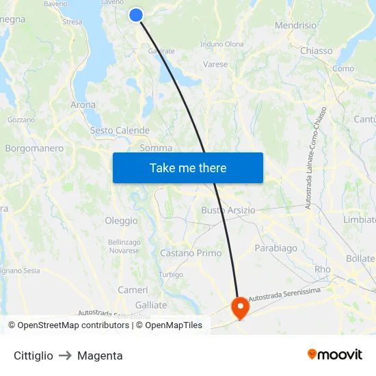 Cittiglio to Magenta map