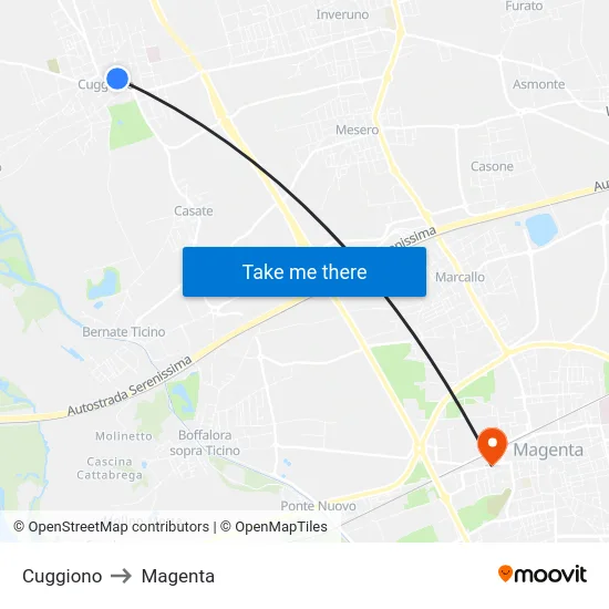 Cuggiono to Magenta map