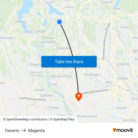 Daverio to Magenta map