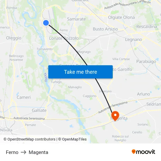 Ferno to Magenta map