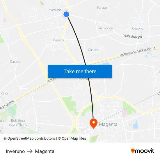 Inveruno to Magenta map