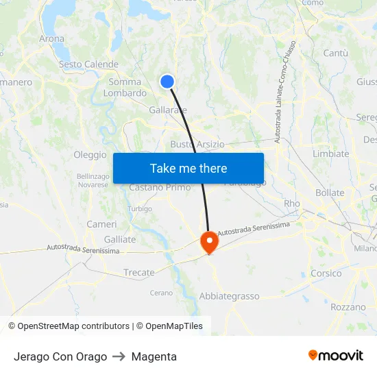 Jerago con Orago to Magenta map