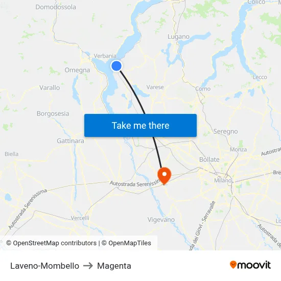 Laveno-Mombello to Magenta map