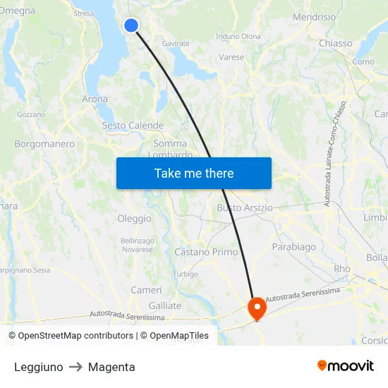 Leggiuno to Magenta map