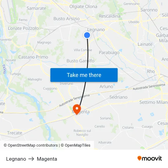 Legnano to Magenta map