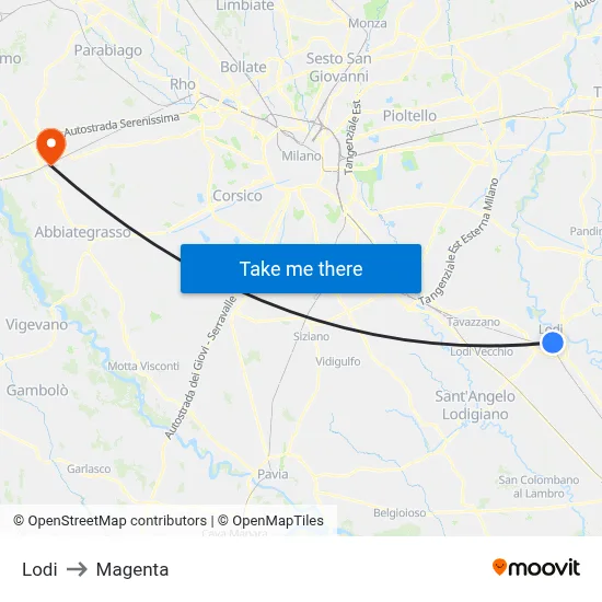 Lodi to Magenta map
