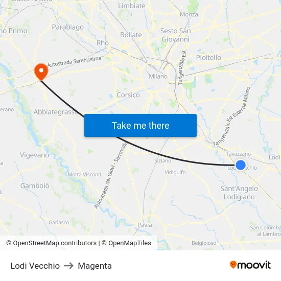 Lodi Vecchio to Magenta map