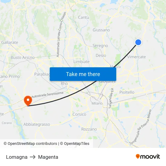 Lomagna to Magenta map