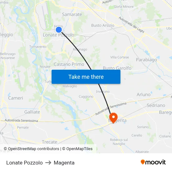 Lonate Pozzolo to Magenta map