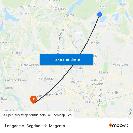 Longone Al Segrino to Magenta map