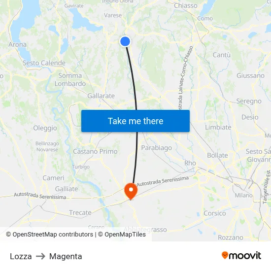 Lozza to Magenta map