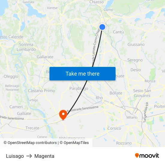 Luisago to Magenta map