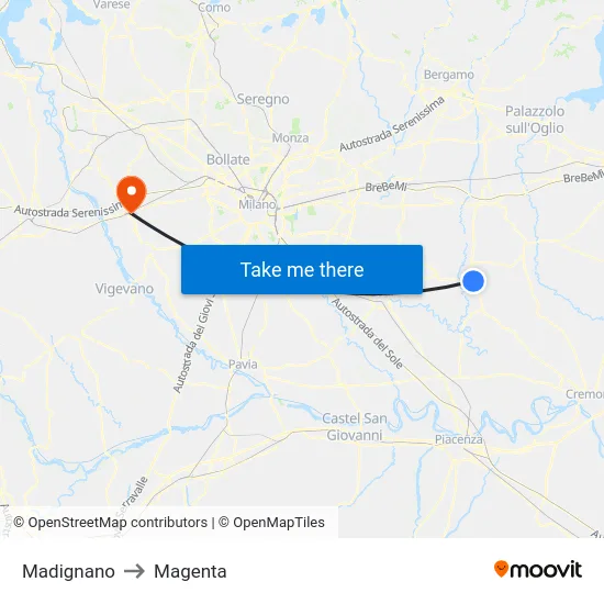 Madignano to Magenta map